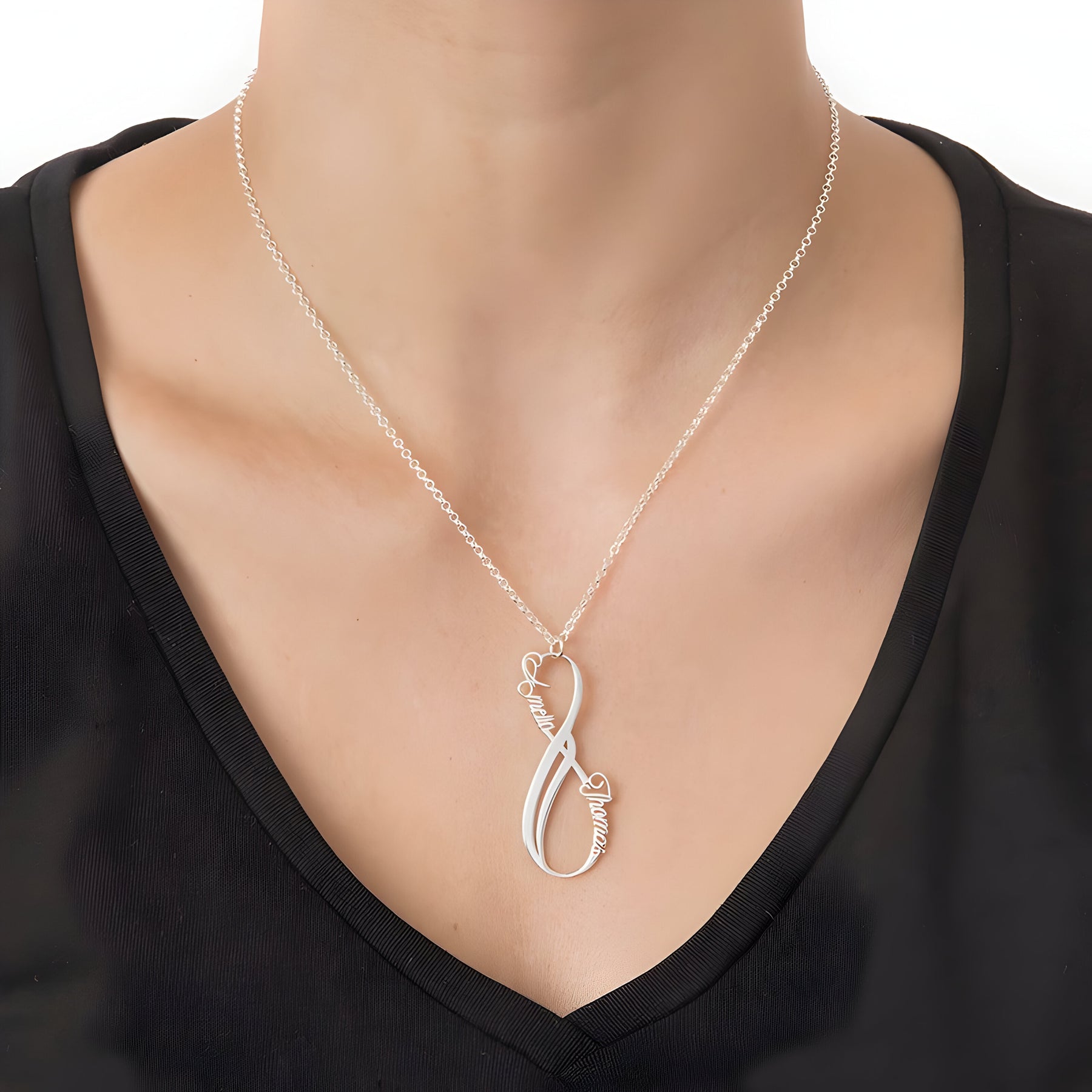 Personalised Vertical Infinity Couple Name Pendant