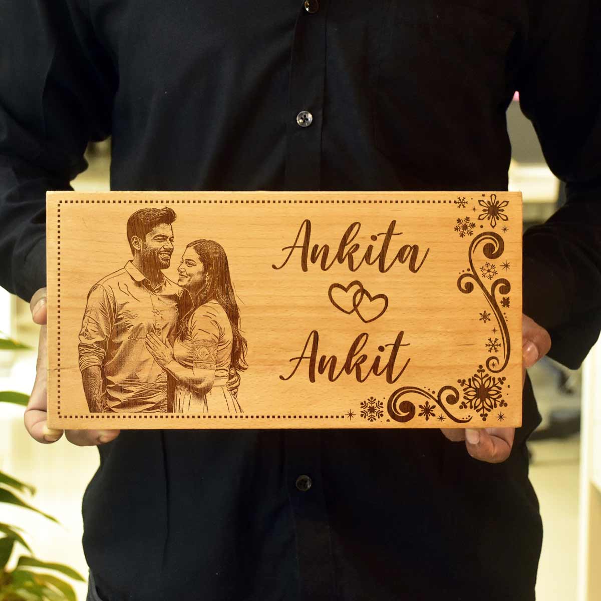 Beechwood Engraved Photo Door Name Plate