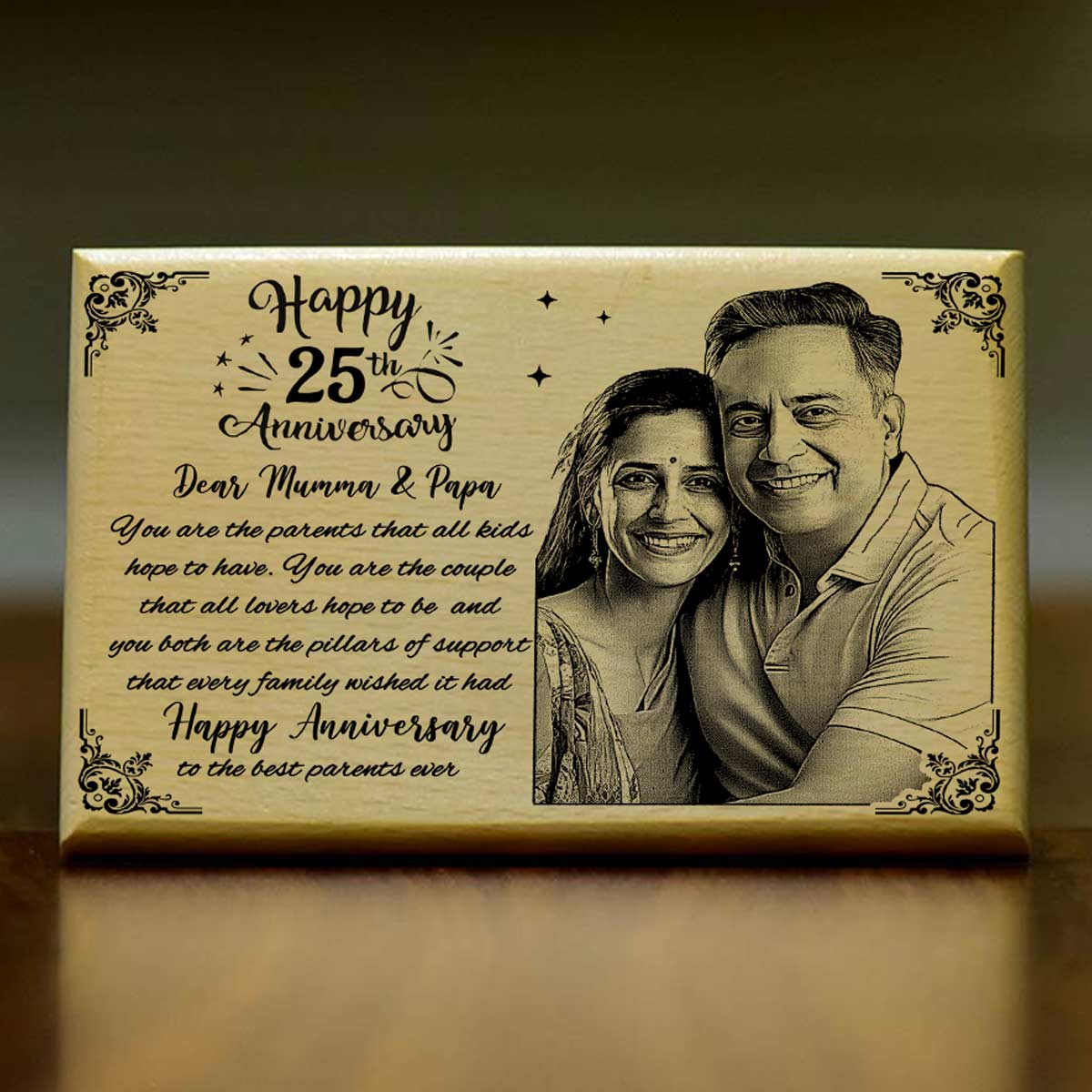 Customized 25th Anniversary Engraved Wooden Photo Frame for Parents