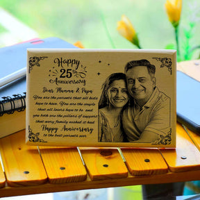 Customized 25th Anniversary Engraved Wooden Photo Frame for Parents