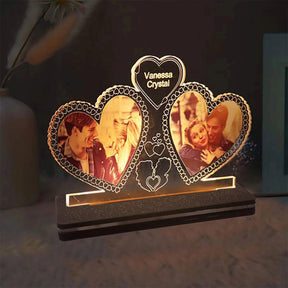 Customized Double Heart Photo Led Lamp With Name Gift For Couple