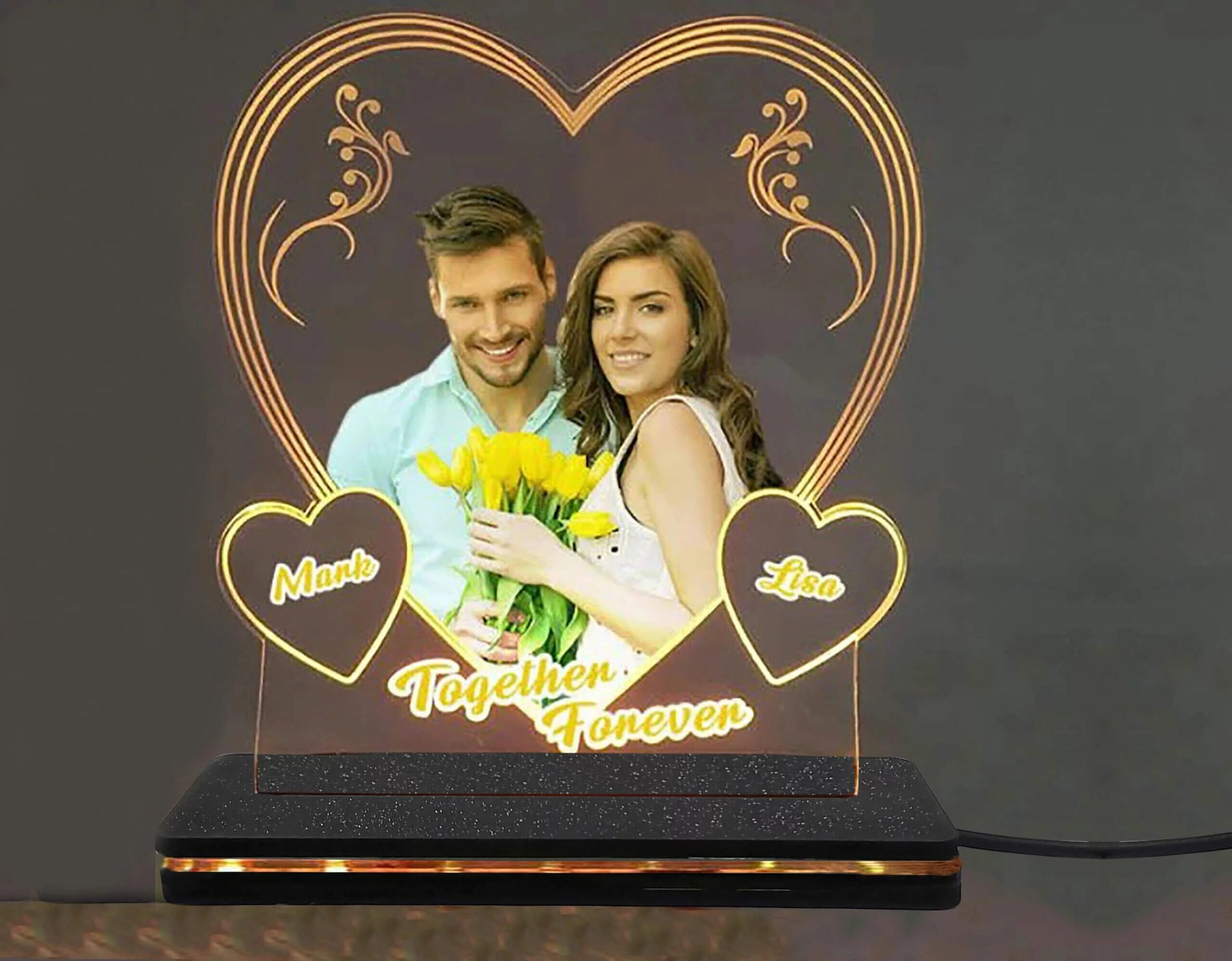 Personalized Together Forever Heart Photo Led Lamp With Name Gift For Couple