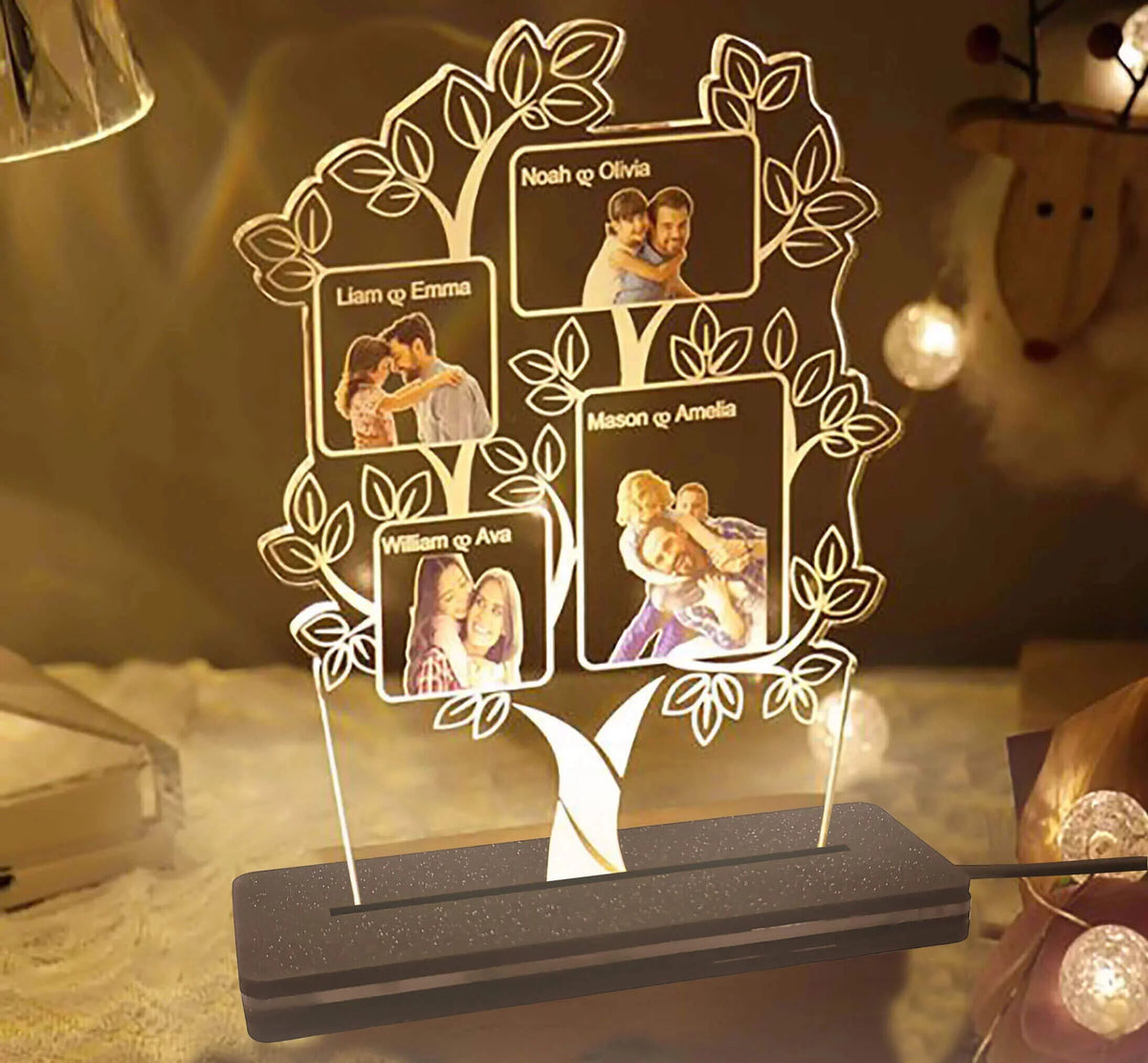 Personalized Family Tree Led Photo Lamp With Name Gift For Family