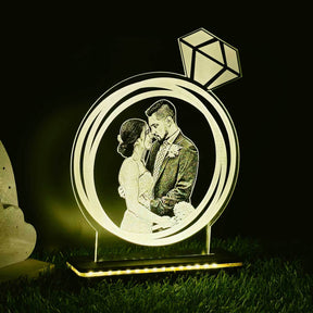 Personalized Led Diamond Ring Lamp With Wooden Stand Gift For Couple