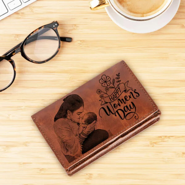 Personalized Vegan Leather Photo Wallet For Women's Day (Brown)