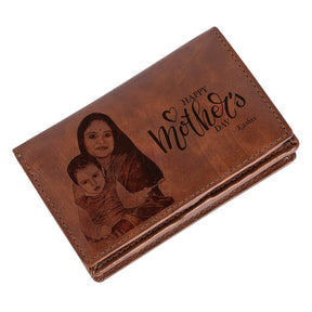 Vegan Leather Photo Wallet Personalized Mothers Day Gift (Brown)