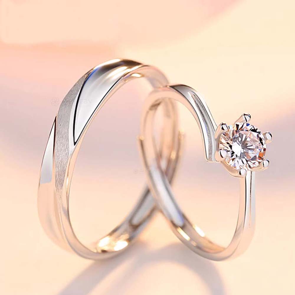 Whispering Stones Adjustable 925 Sterling Silver Couple Rings