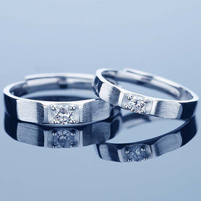 Single Stone Adjustable 925 Sterling Silver Couple Rings