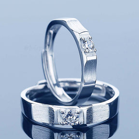 Single Stone Adjustable 925 Sterling Silver Couple Rings