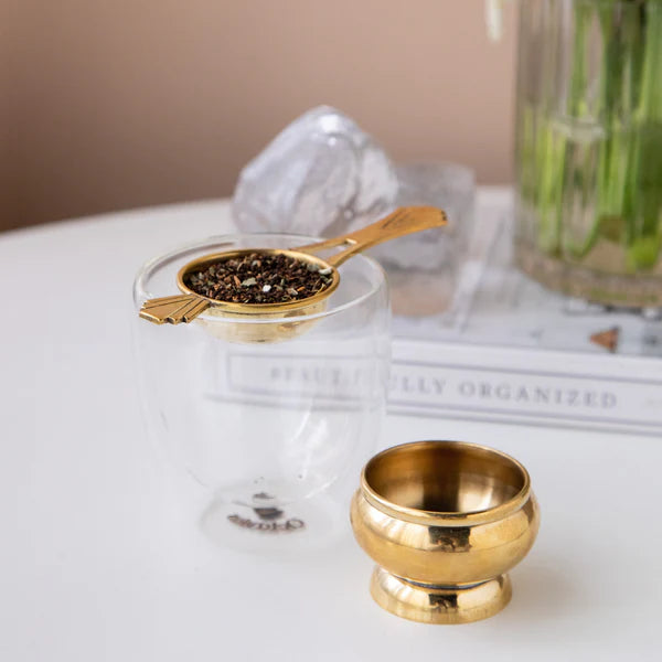 Vintage Brass Tea Strainer with long handle ( 5 cms base diameter)