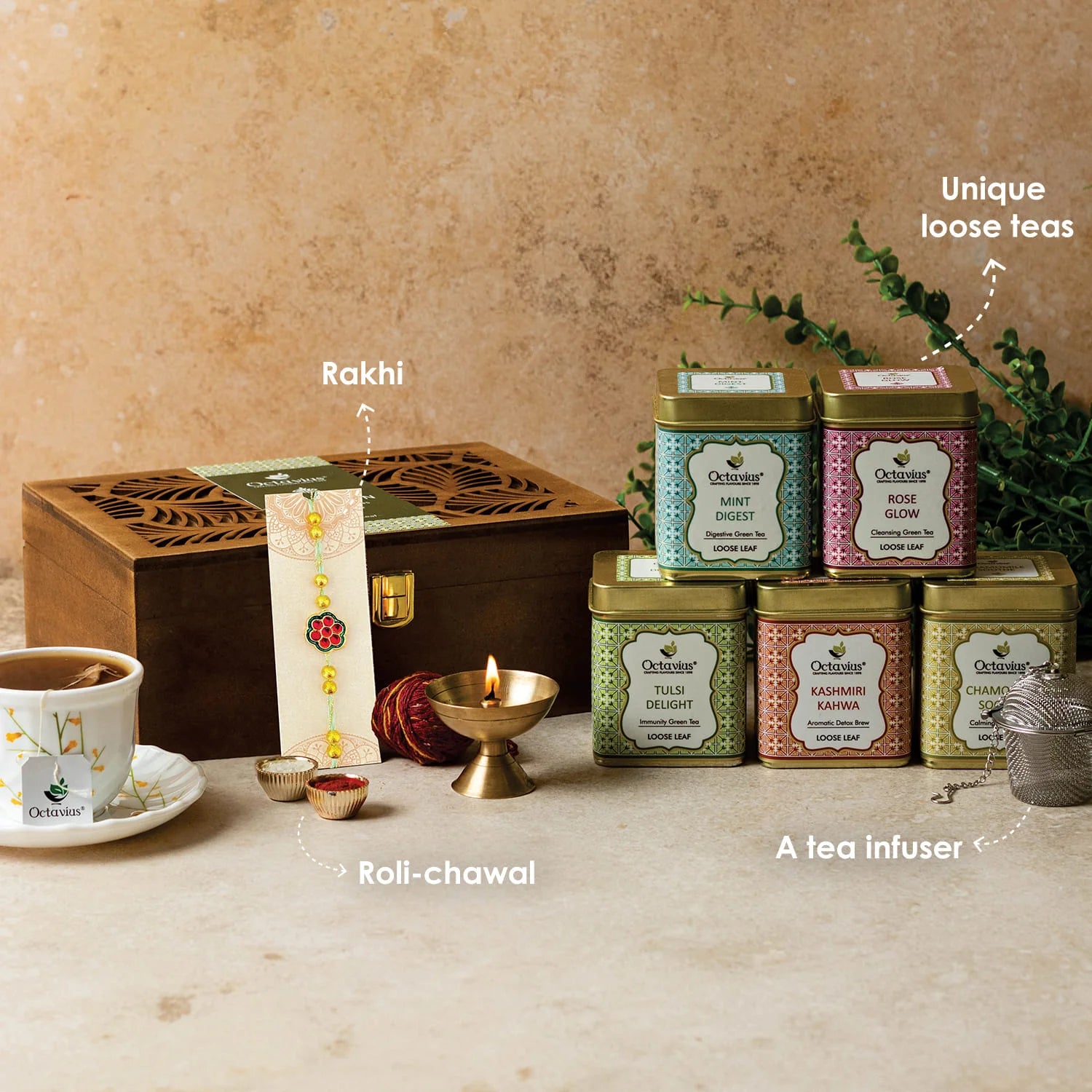 Rakhi Gift Set for Brother -- 5 wellness Loose Teas Rakhi Gift Box