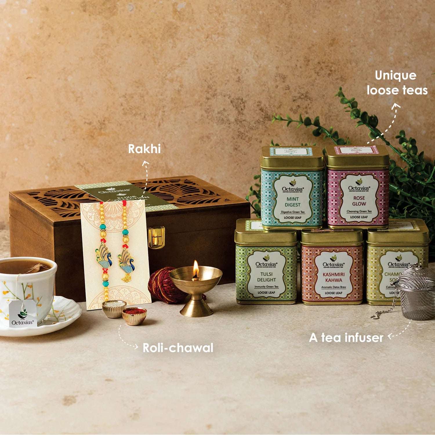 Rakhi Gift Set for Brother -- 5 wellness Loose Teas Rakhi Gift Box