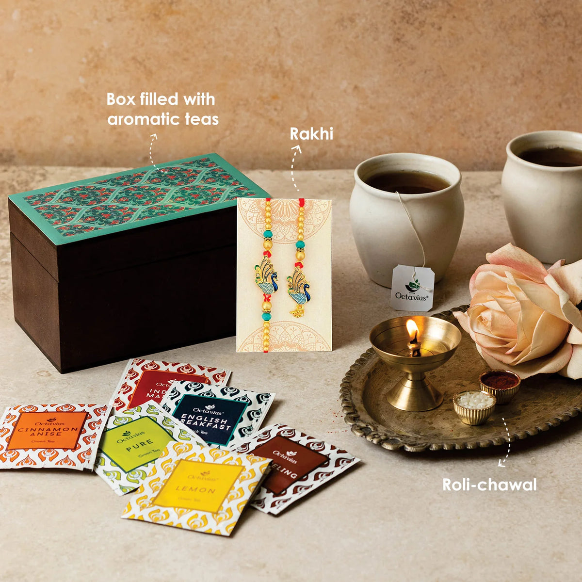 Rakhi Gift Hamper for Brother-- Assortment of Fine Teas(30 Teabags) Rakhi Gift Box