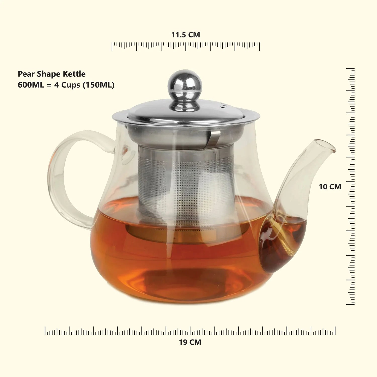 Pear Shaped Borosilicate Glass Kettle with Steel Infuser - 600 ML