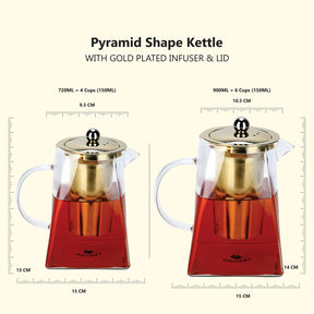 Pyramid Shaped Borosilicate Glass Kettle With Gold Plated Infuser And Lid - 900 ML