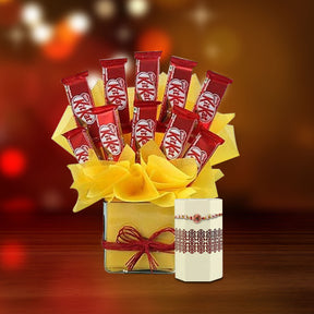 Kit Kat Vase Arrangement & Rakhi Combo