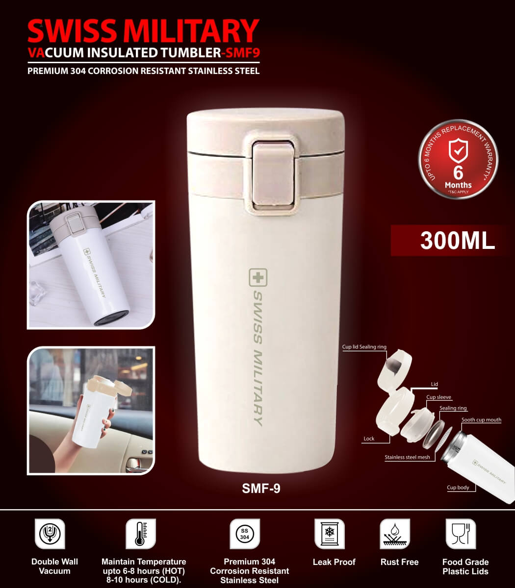 Vacuum Insulated Tumbler With Spillproof Lid, 300ml, White