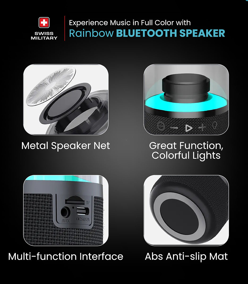 Rainbow Bluetooth Speaker With 3 Mode Lighting, Black