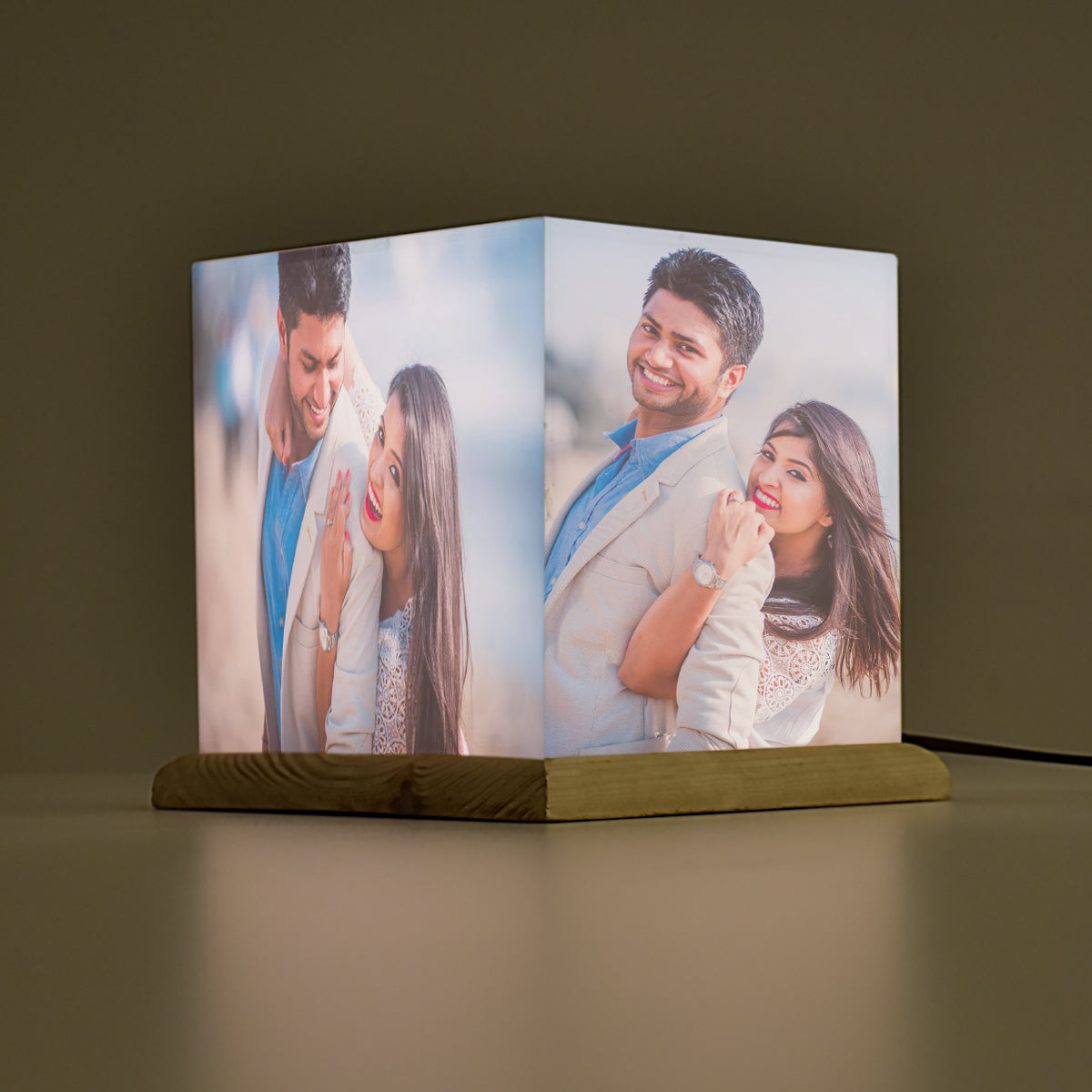 Personalised Cube Lamp With Wooden Base-1
