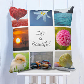 Personalised Life Is Beautiful 8 Photo Cushion