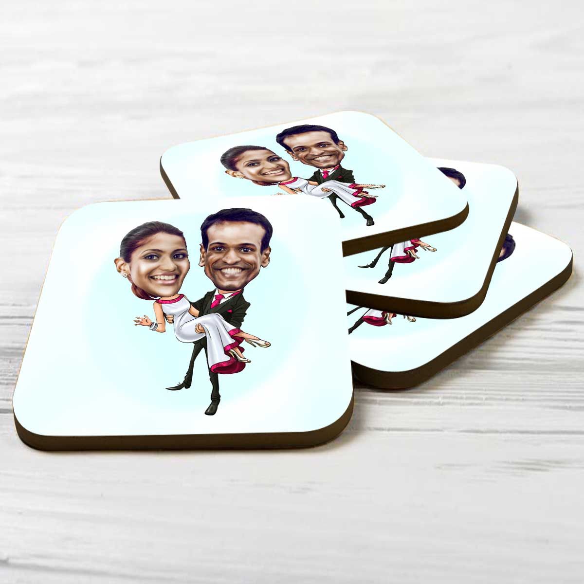 Personalised In Your Arms Caricature Coasters - Set of 4