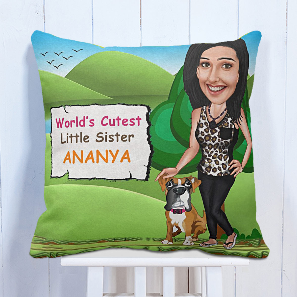 World's Cutest Little Sister Caricature Cushion
