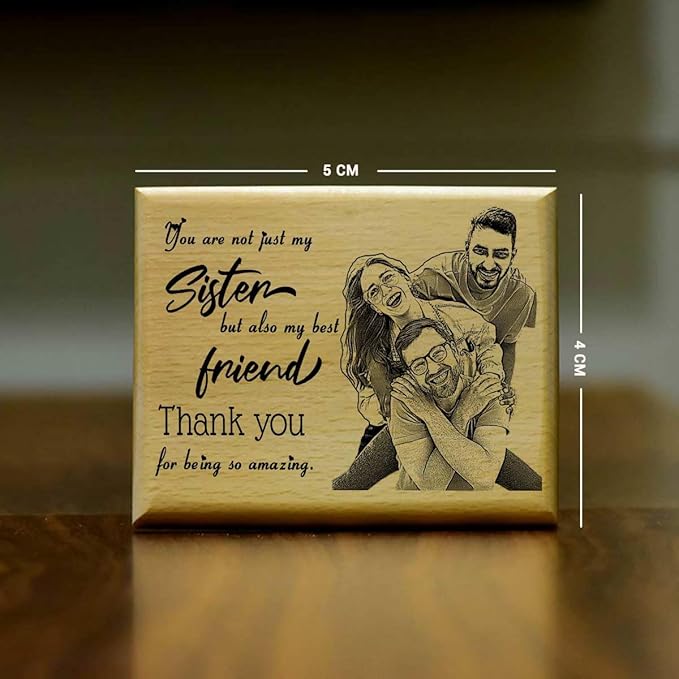 Personalized Engraved Wooden Photo Frame for Rakhi-3