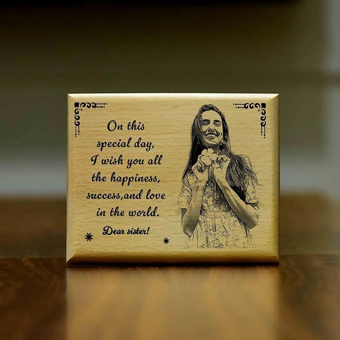 Personalized Engraved Wooden Frame for Rakhi for Sister-1