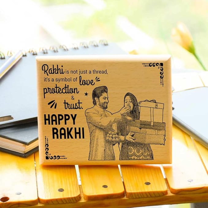 Personalized Rakhi Engraved Wooden Photo Frame For Brother