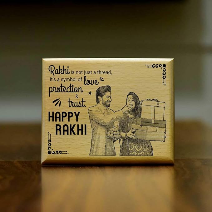 Personalized Rakhi Engraved Wooden Photo Frame For Brother-1