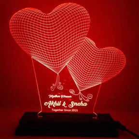 Personalised Double Hearts 3D illusion LED lamp
