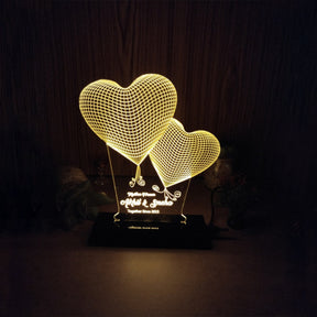 Personalised Double Hearts 3D illusion LED lamp