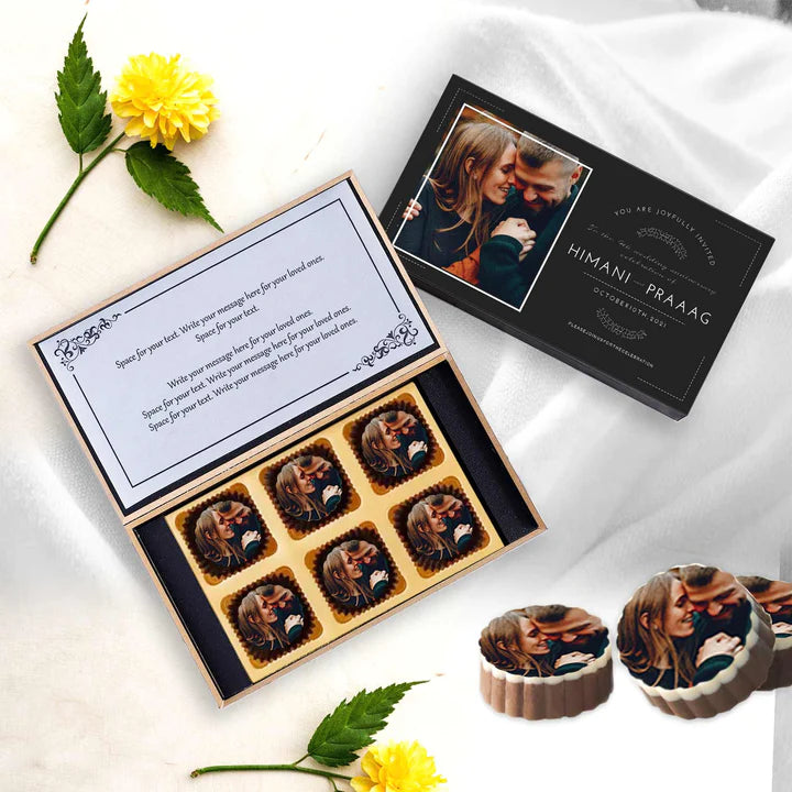 Personalised Black Elegant Anniversary Invitation Printed Chocolates