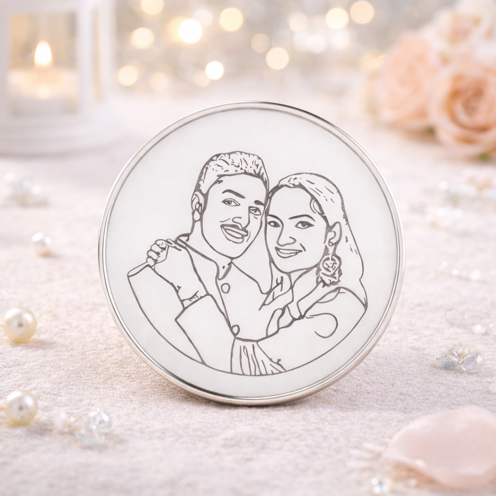 Sweet Couple Photo Engraved Silver Coin