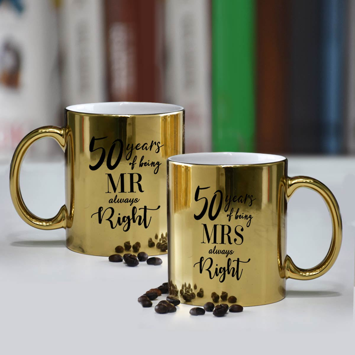 Mr & Mrs Right Set Of 2 Golden Coffee Mug