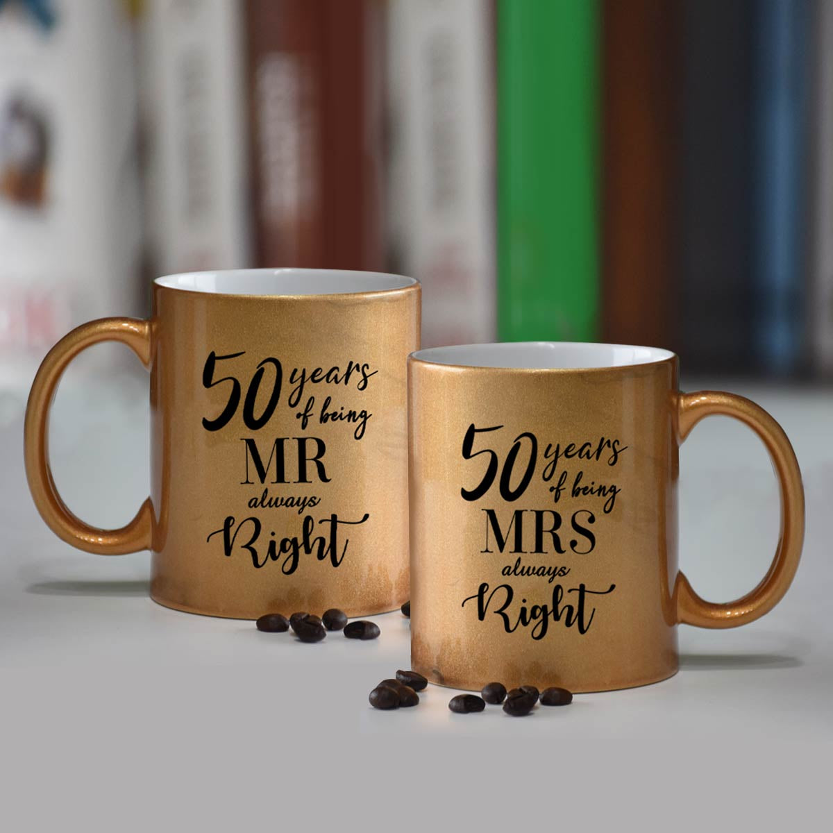 Mr & Mrs Right Set Of 2 Golden Coffee Mug