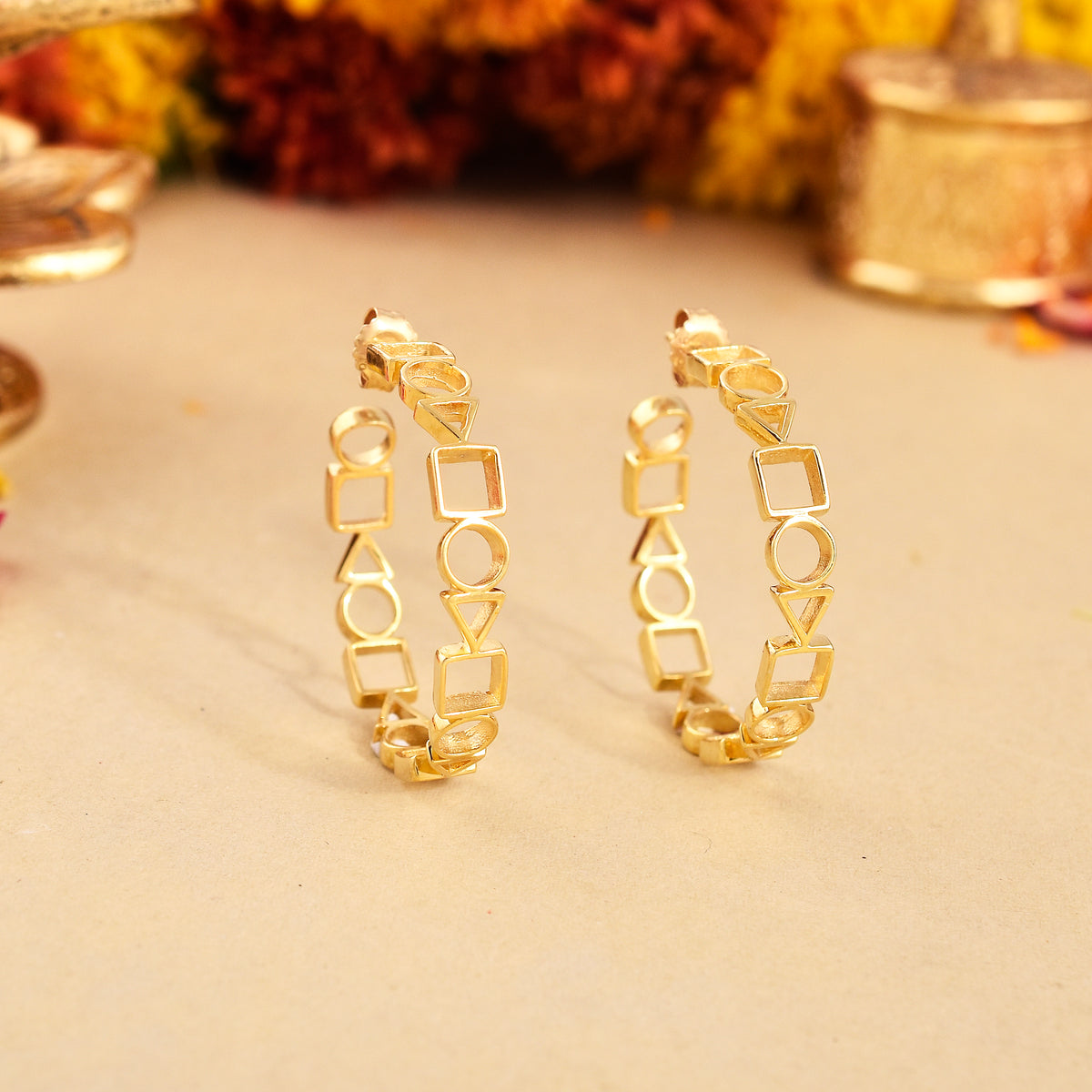 925 Sterling Silver Fun Love Gold Plated Hoop Earrings Gift for Her