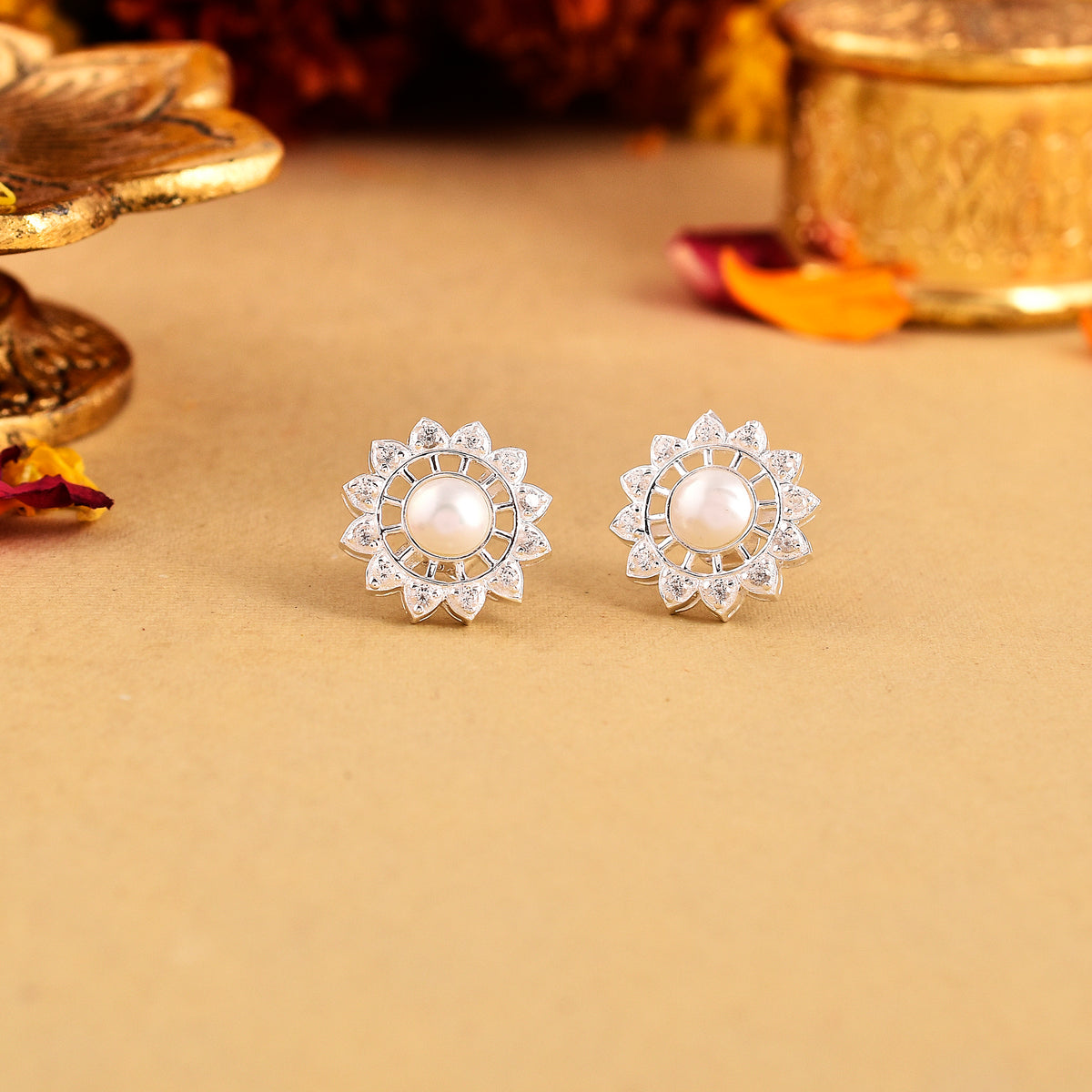 Marigold Stud Earrings with Ring Set-2