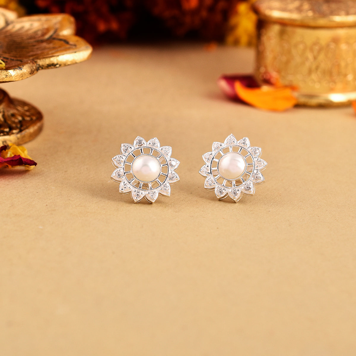 Marigold Stud Earrings with Ring Set-1