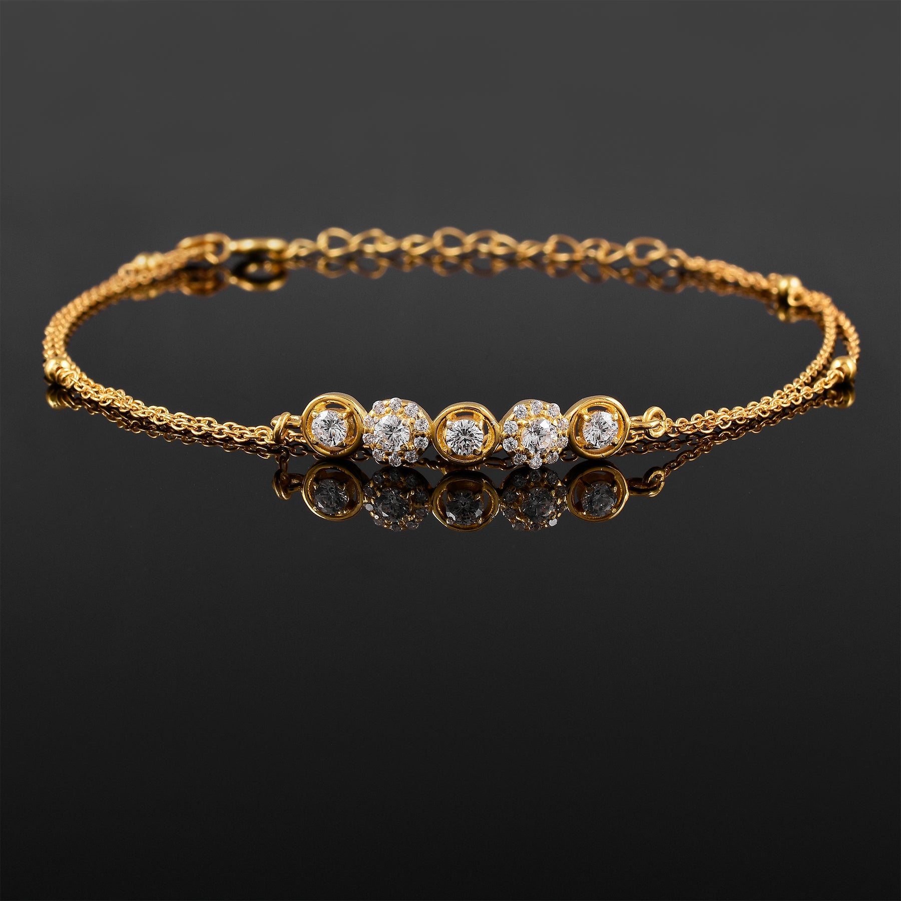 Gold Finish Flower Bracelet with Silver Earrings Set