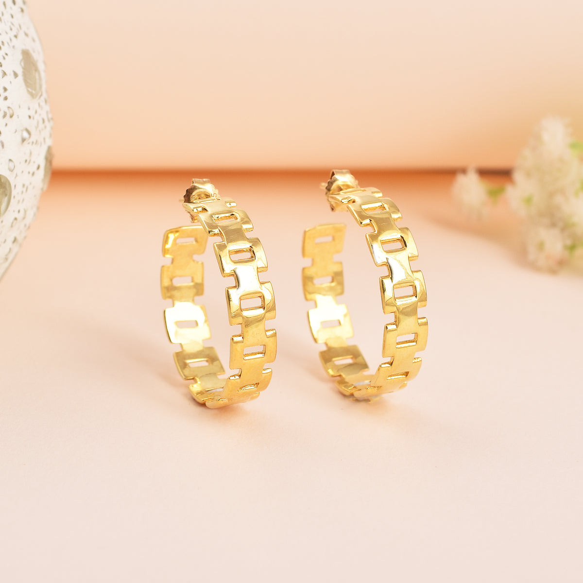 925 Sterling Silver Link Chain Gold Plated Hoop Earrings Gift for Her