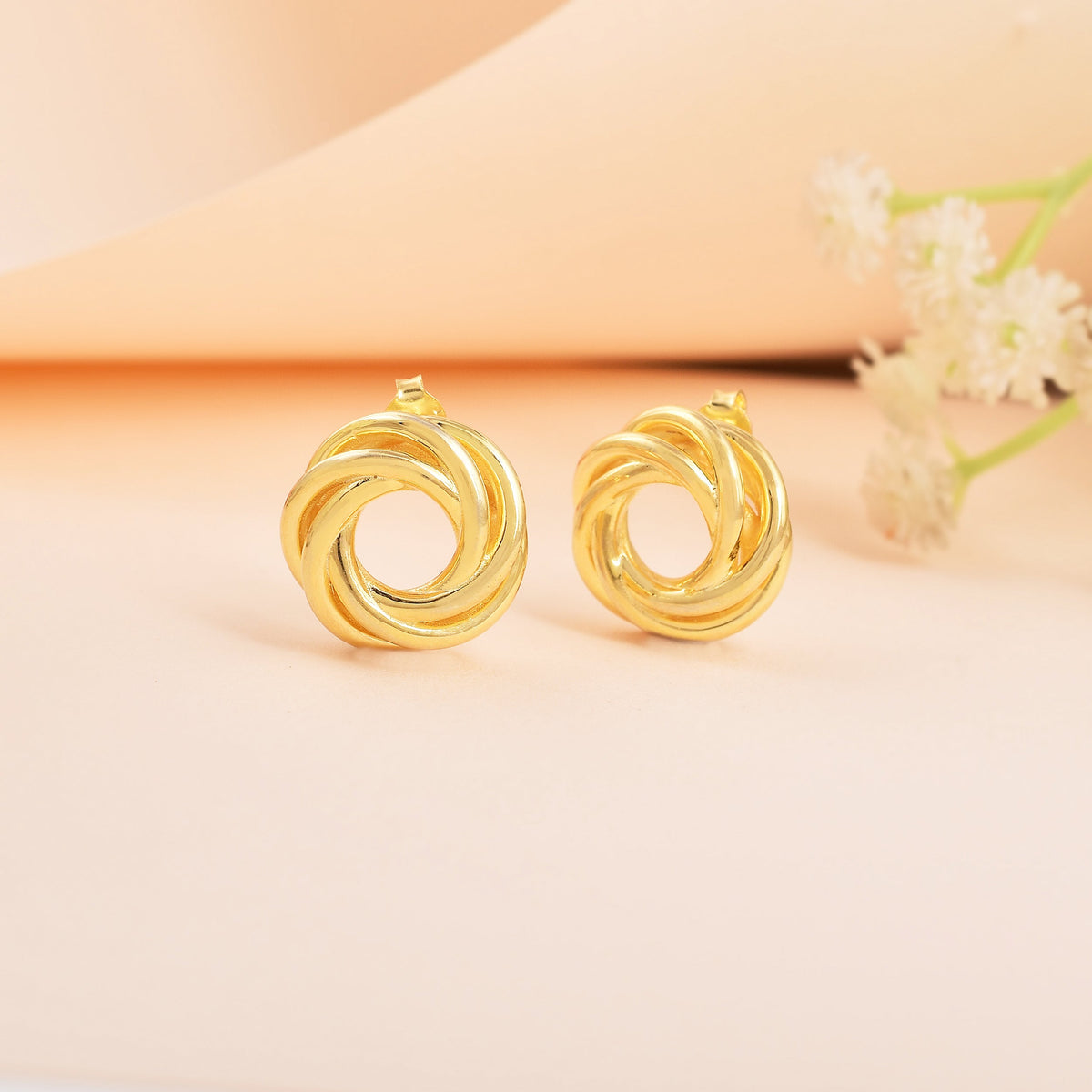 Twisted Round 925 Silver Gold Plated Stud Earrings