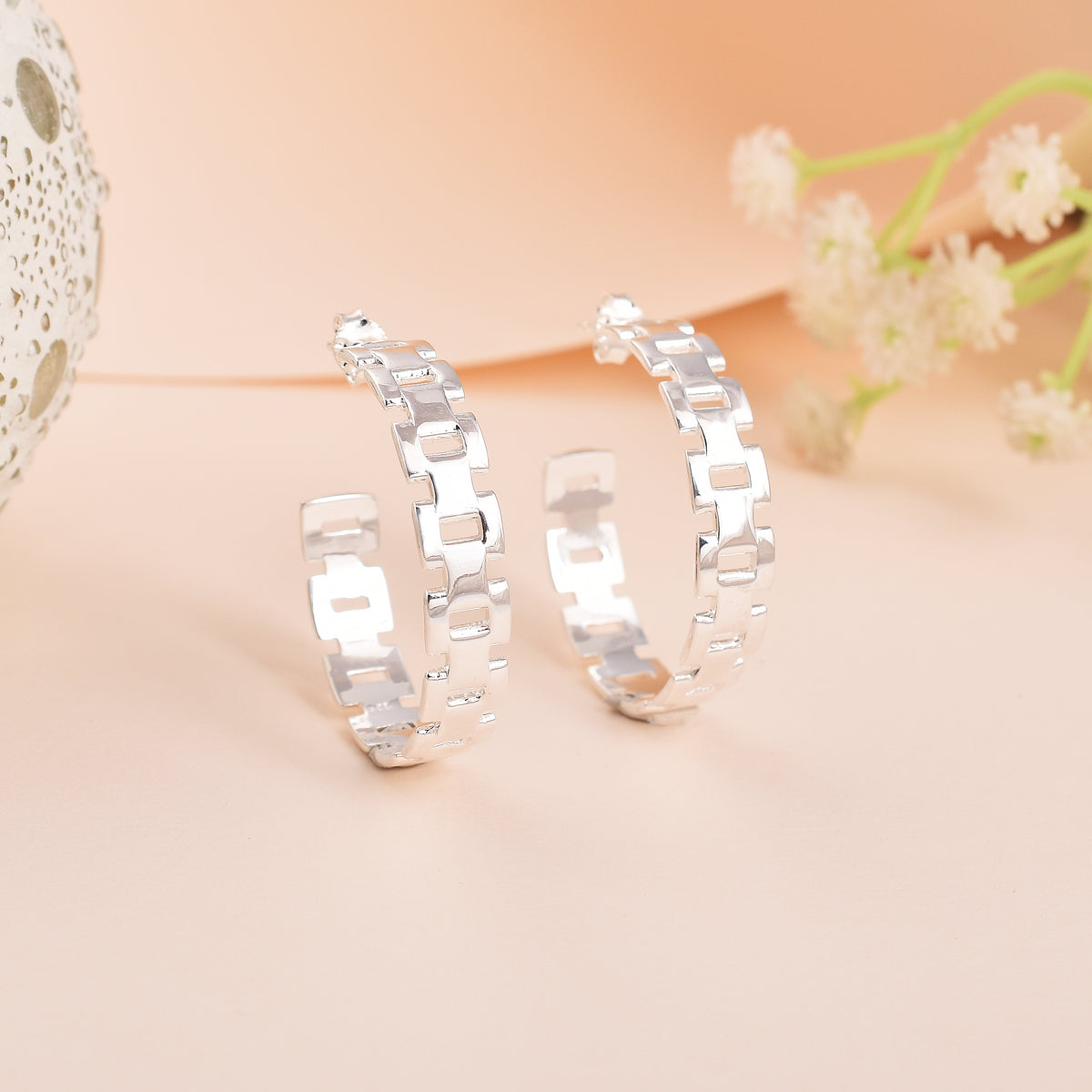 925 Sterling Silver Chain Link Hoop Earrings  Gift for Her