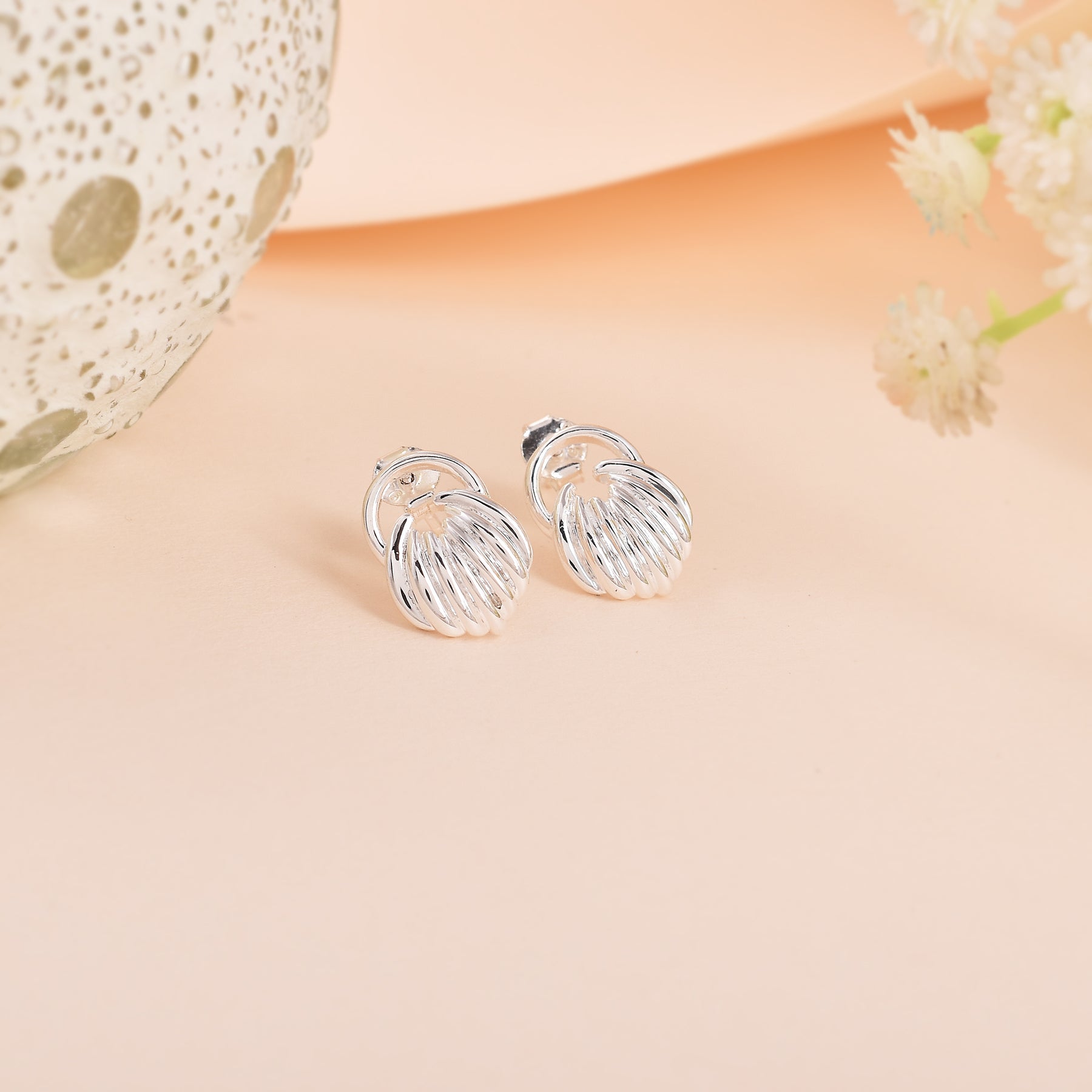 Pretty Silver Earrings with Cubic Zirconia Ring