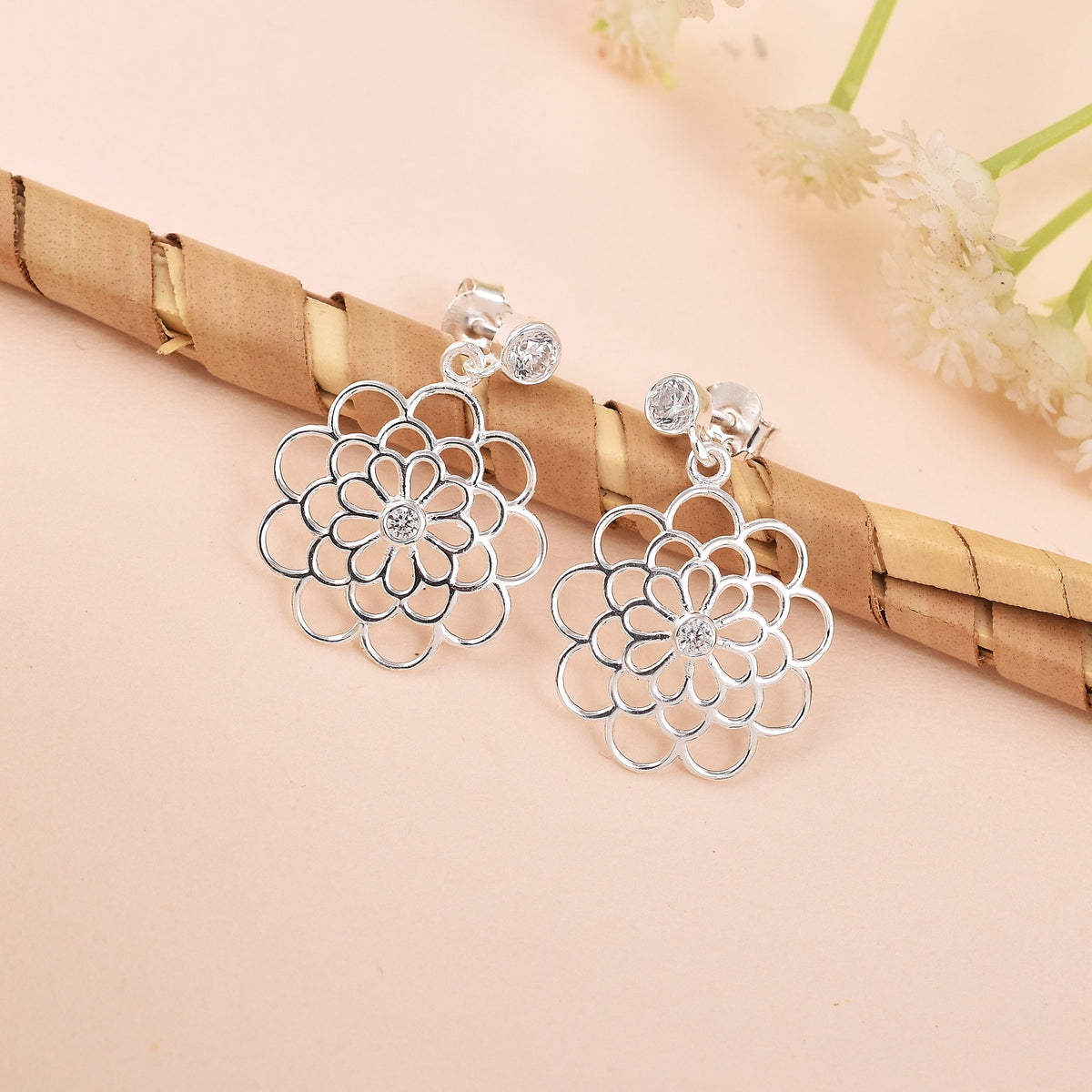 Mystical Flower 925 Silver Drop Earrings