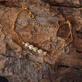 Pretty Woman CZ Dual Chain Gold Plated Silver Bracelet