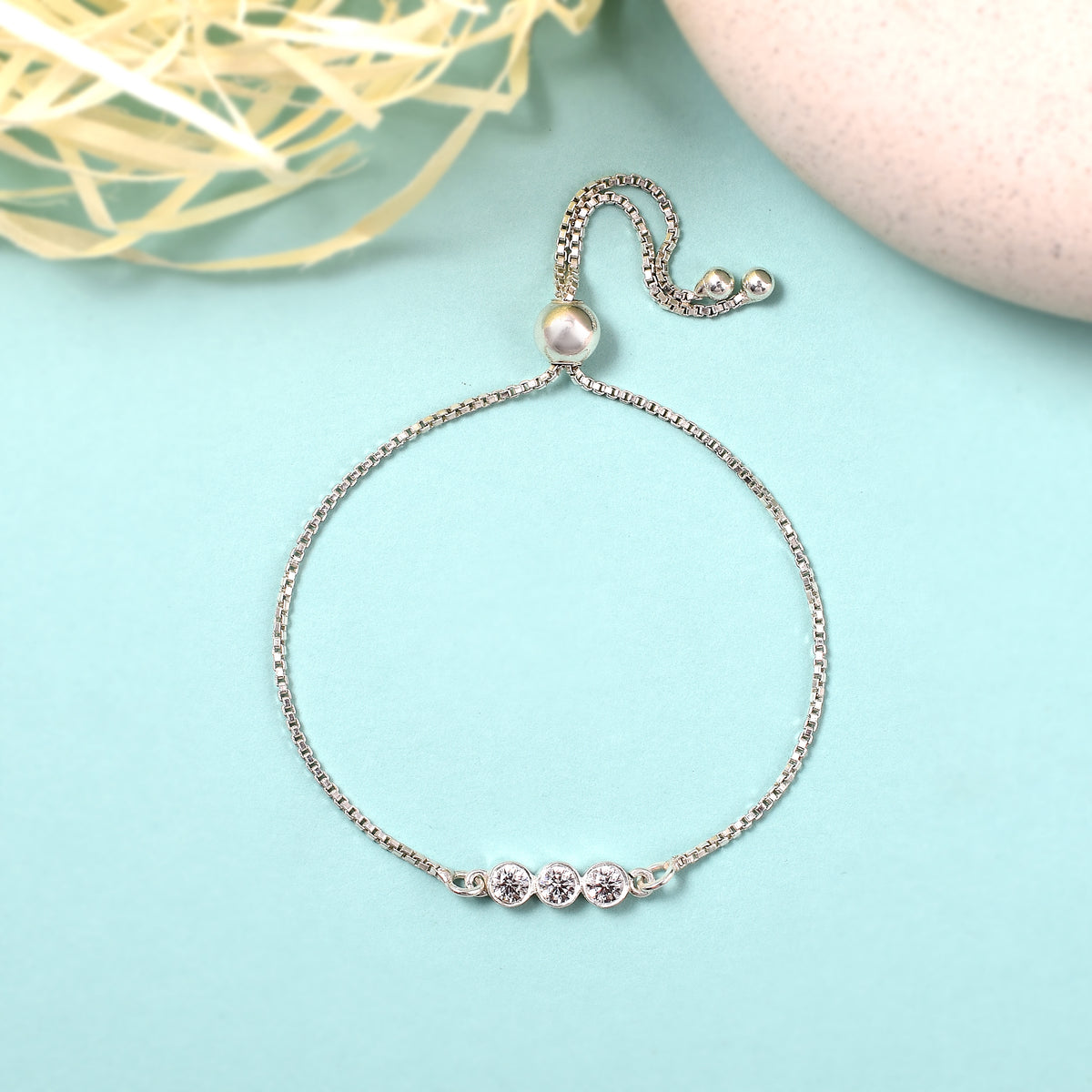 925 Sterling Silver Cubic Zirconia Minimal Chain Bracelet Gift for Her