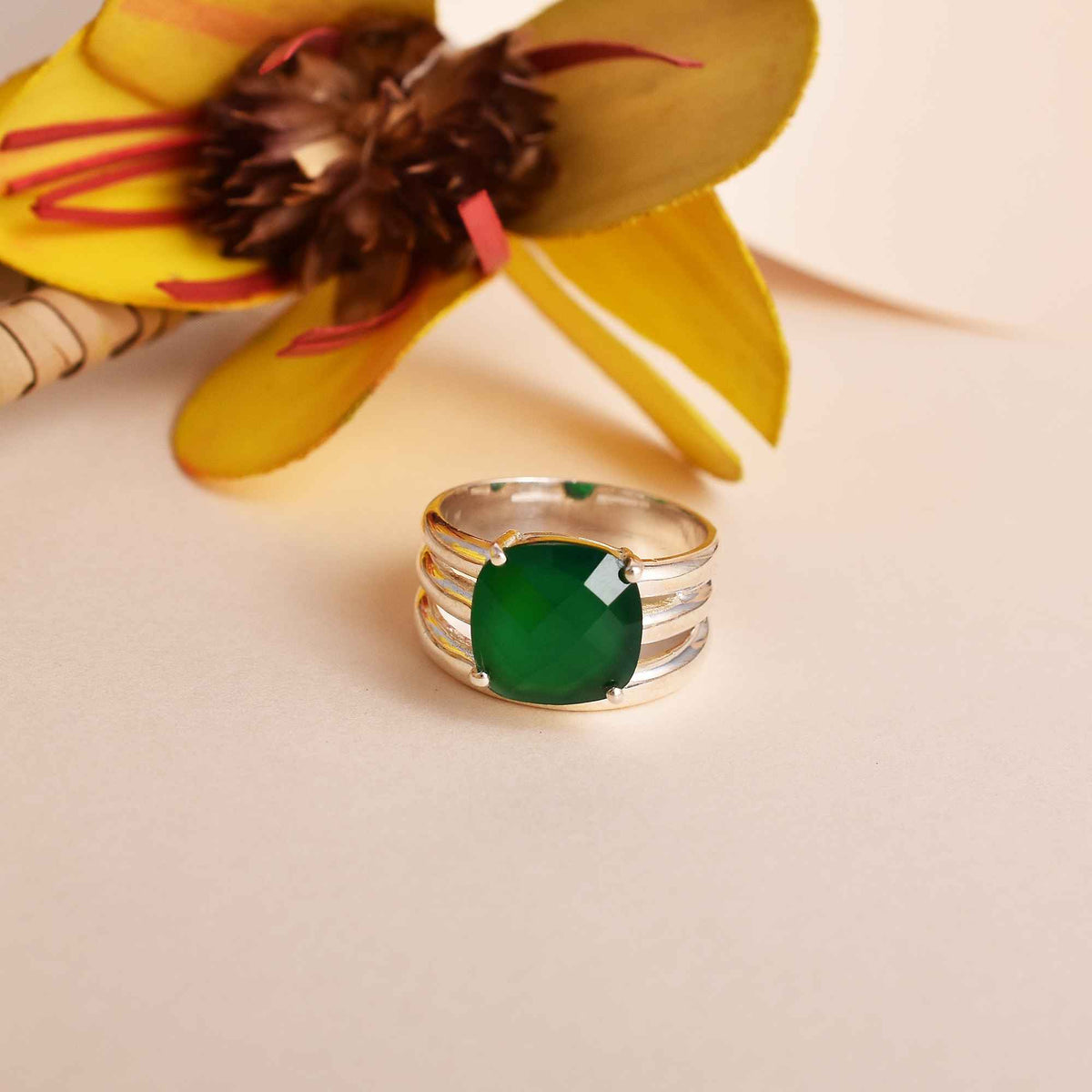 Green Onyx Wrapped 925 Silver Ring-1