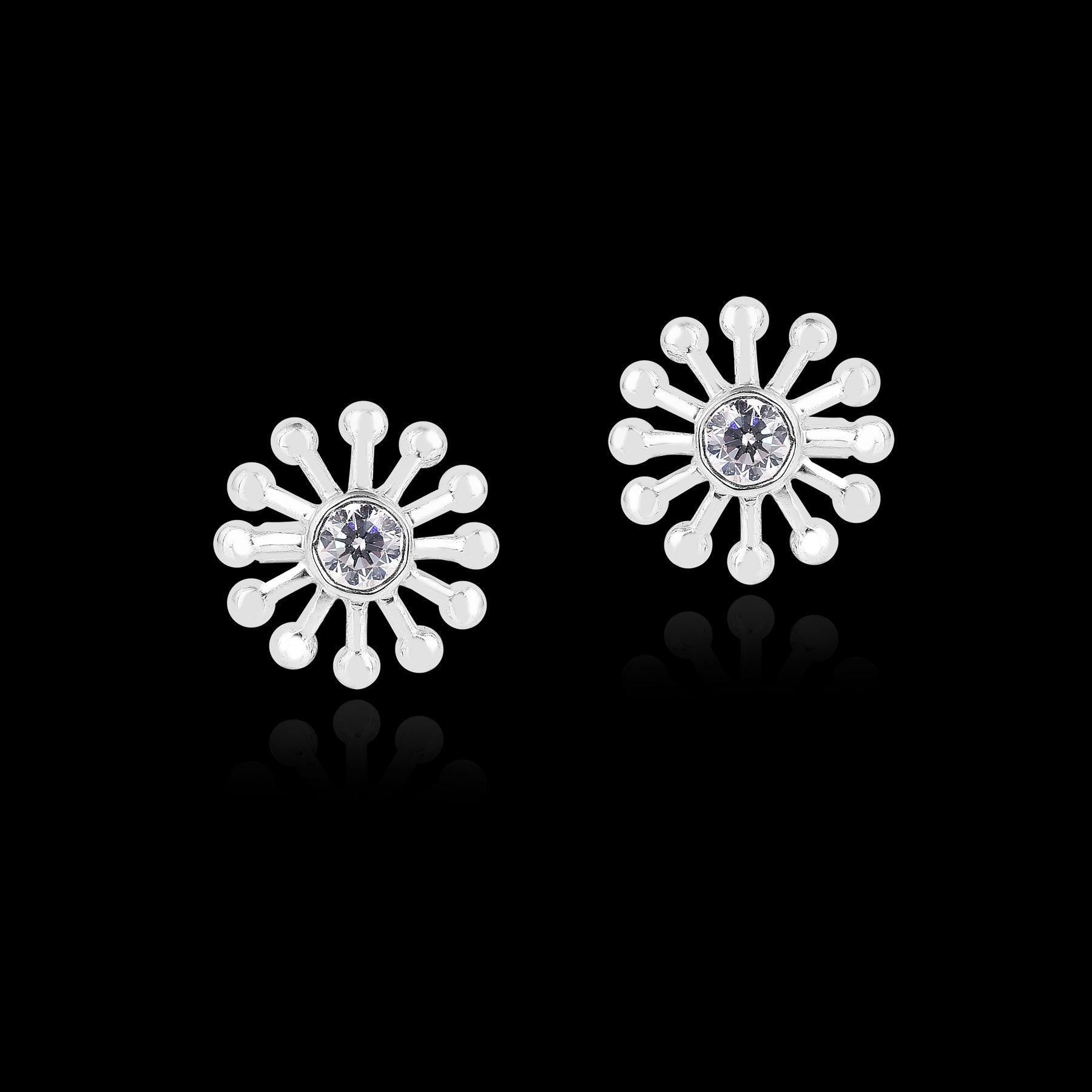 Dandelion Stud Earrings with Silver Ring Set