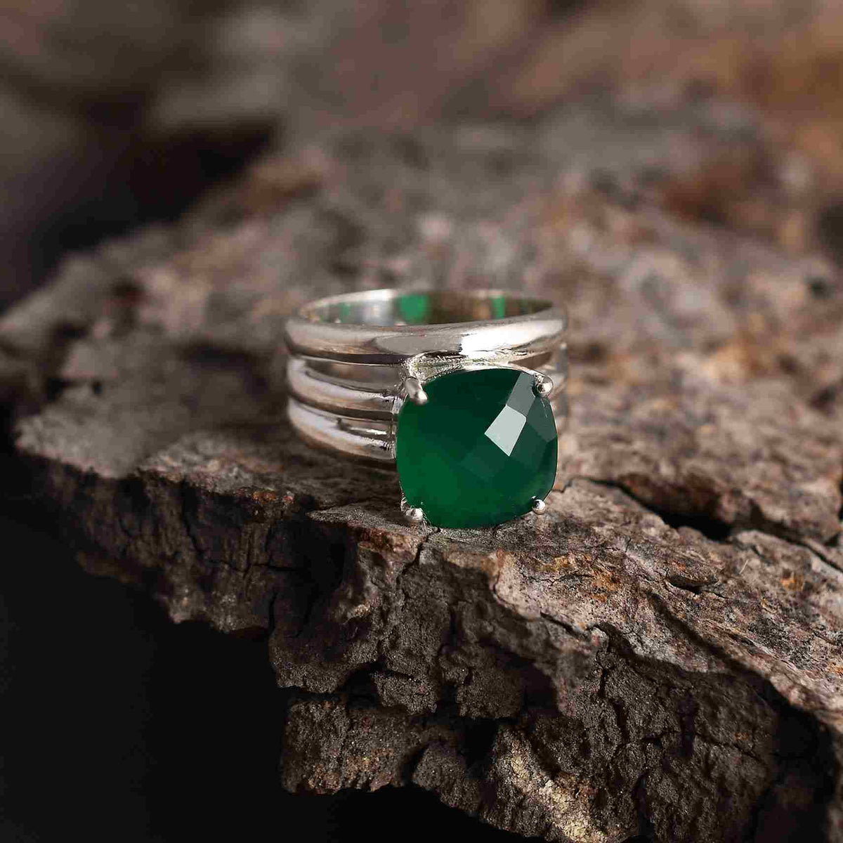 Green Onyx Wrapped 925 Silver Ring-2